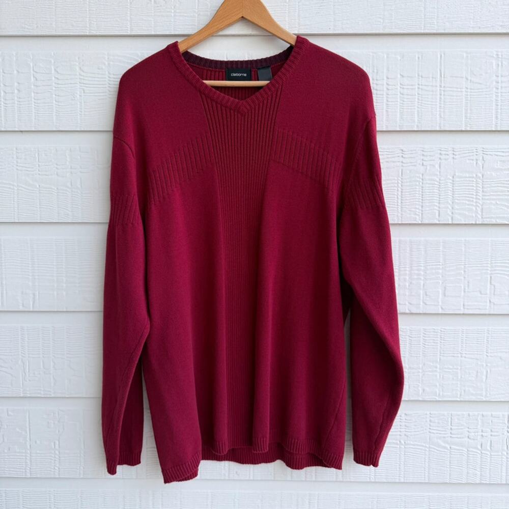 Claiborne Burgundy Cotton Textured Sweater XL Men’s